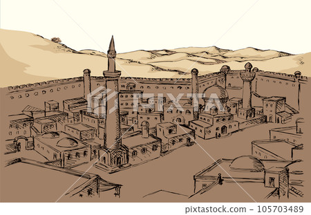 Vector drawing. Ancient eastern town Vector drawing. Ancient eastern town 105703489