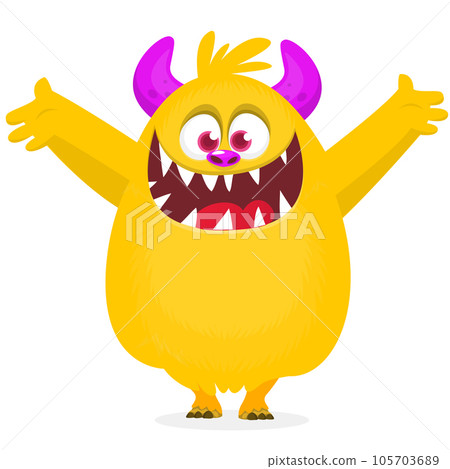 Funny cartoon monster character. Illustration of cute and happy mythical alien creature. Halloween design 105703689