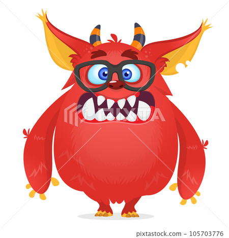 Funny cartoon furry monster character. Illustration of cute and happy mythical alien Funny cartoon furry monster character. Illustration of cute and happy mythical alien 105703776