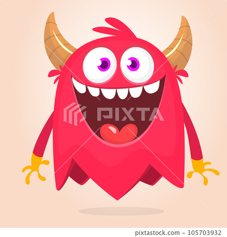 Funny cartoon monster character. Illustration of cute and happy mythical alien creature. Halloween design Funny cartoon monster character. Illustration of cute and happy mythical alien creature. Halloween design 105703932