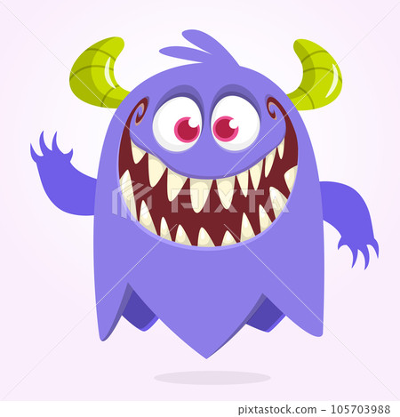 Funny cartoon monster character. Illustration of cute and happy mythical alien creature. Halloween design 105703988