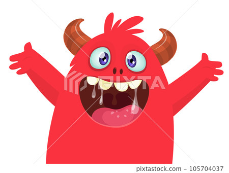 Funny cartoon monster character. Illustration of cute and happy mythical alien creature. Halloween design Funny cartoon monster character. Illustration of cute and happy mythical alien creature. Halloween design 105704037