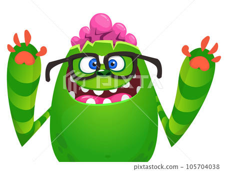 Funny cartoon monster character. Illustration of cute and happy mythical alien creature. Halloween design Funny cartoon monster character. Illustration of cute and happy mythical alien creature. Halloween design 105704038