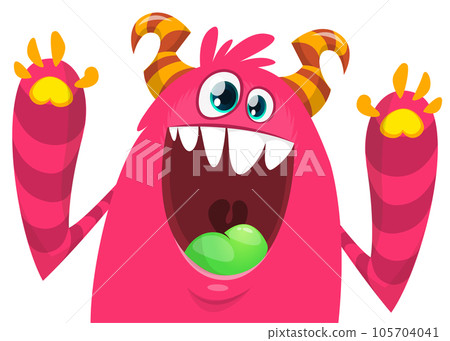 Funny cartoon monster character. Illustration of cute and happy mythical alien creature. Halloween design 105704041