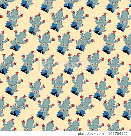 Vector seamless pattern with cacti. Bright repeating texture with green cacti. Natural hand drawn background with desert plants 105704321