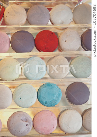 colorful macaroon lined up at shop colorful macaroon lined up at shop 105704698