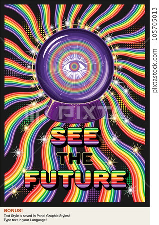 Hypnotic poster with magic ball, sphere, third eye 105705013