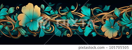 Stylized floral motifs in vintage art deco style. Generative AI 105705505