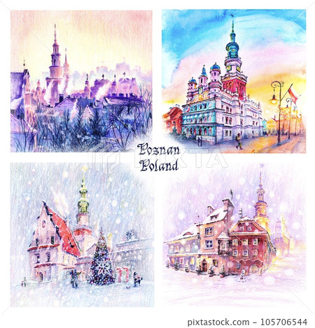 Watercolor sketches of Poznan, Poland 105706544