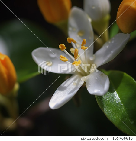 Citrus lemon orange flower close-up macro, lovely white flower, fleur de orange 105706616