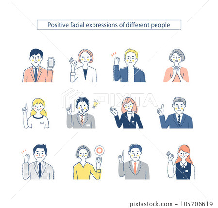 Expressions of various business people mix 3 positive Expressions of various business people mix 3 positive 105706619