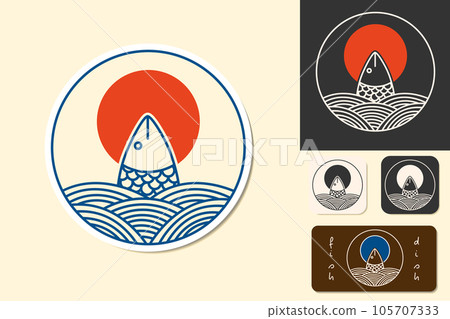 LOGO icon fish restaurant isolated vector illustration, minimal design. seafood asian cafe icon set. Vector illustration 105707333