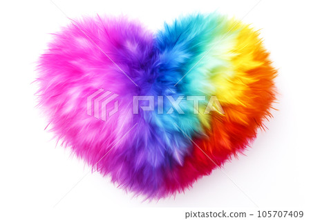 LGBT colored heart made of feathers on a white background. AI generated 105707409