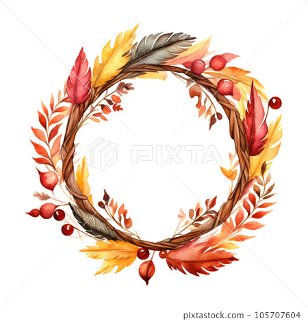 Autumn wreath watercolor for decorative design. Vintage banner for wallpaper design. 105707604