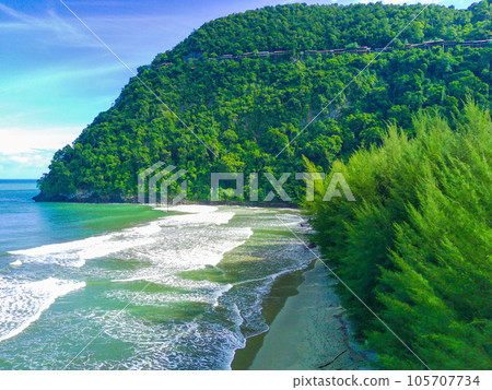 The beauty of Babah Ie Beach, Aceh with trees on the sandy beach against the blue sky The beauty of Babah Ie Beach, Aceh with trees on the sandy beach against the blue sky 105707734