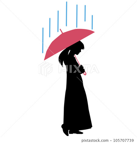 Illustration set silhouette material vector of a woman holding an umbrella on a rainy day Illustration set silhouette material vector of a woman holding an umbrella on a rainy day 105707739