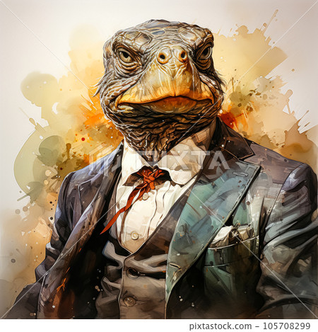 Monitor lizard businessman in business suit watercolor 105708299