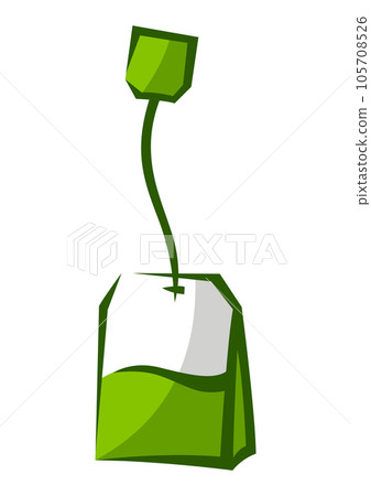 Tea bag with green tea. Illustration of traditional drink. 105708526