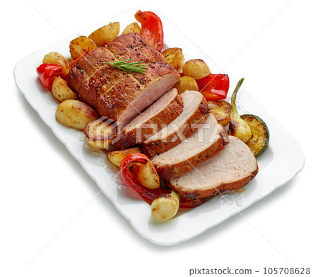 sliced roast pork with vegetables sliced roast pork with vegetables 105708628