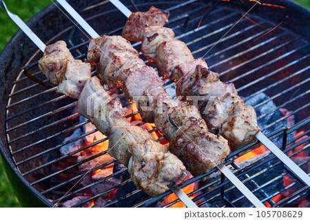 grilled marinated pork meat skewers 105708629