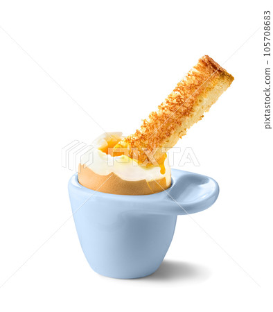 Soft boiled eggs with toast and cheese on breakfast 105708683