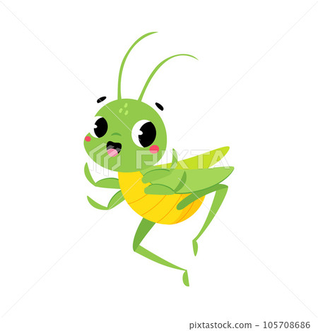 Cute Green Grasshopper Character Jump with Joy Vector Illustration 105708686