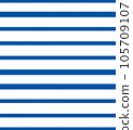 OLGA (1979) "breton stripes" textile seamless pattern. Late 1970s fashion style, fabric print (mariner blue and white irregular stripes). 105709107