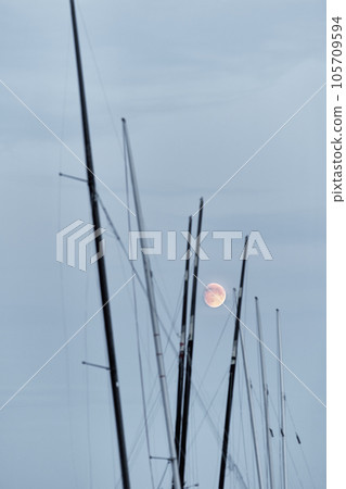 full moon across many match sailing boats at dusk full moon across many match sailing boats at dusk 105709594