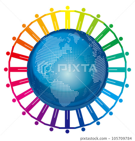 Pictograms of people holding hands around an illustration of the earth are color wheel infographics 24 colors Pictograms of people holding hands around an illustration of the earth are color wheel infographics 24 colors 105709784