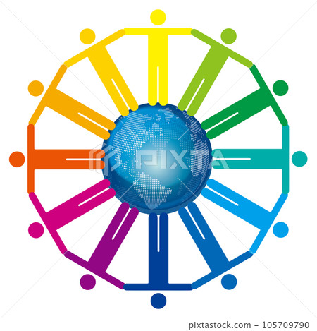 A pictogram of people holding hands in a circle around an illustration of the earth Color wheel infographics 12 colors A pictogram of people holding hands in a circle around an illustration of the earth Color wheel infographics 12 colors 105709790