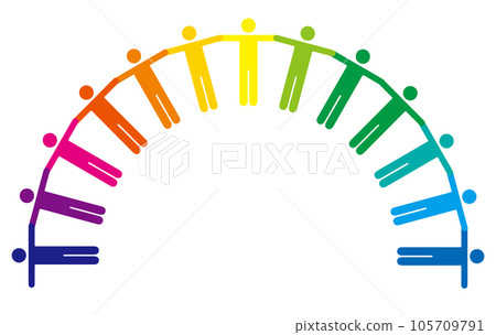 Pictogram of people holding hands in a semicircle Color wheel infographics 13 colors 105709791