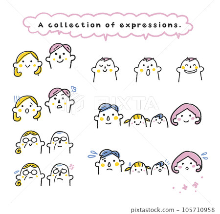 Cute family facial expression set icon set illustration material 105710958