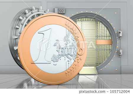 Euro coin with opened bank vault, 3D rendering Euro coin with opened bank vault, 3D rendering 105712004