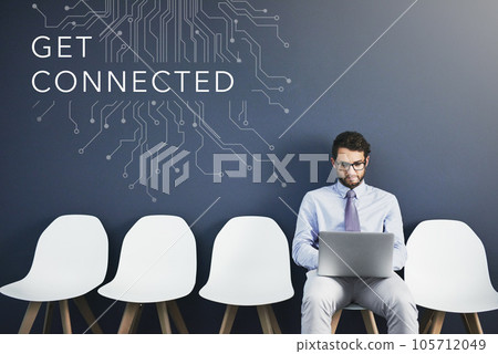 Business man with digital connection and internet service while sitting and typing on a laptop. Young caucasian male entrepreneur or programmer connected to an online web or website Business man with digital connection and internet service while sitting and typing on a laptop. Young caucasian male entrepreneur or programmer connected to an online web or website 105712049