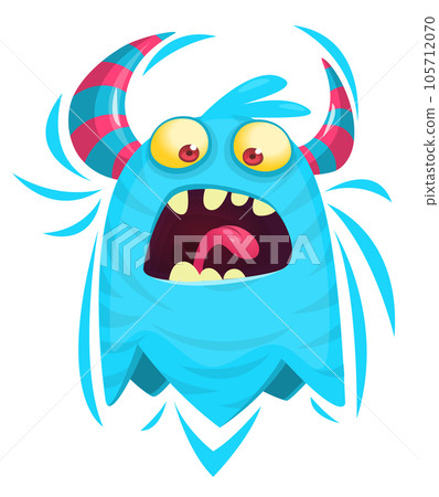 Funny cartoon smiling monster character. Illustration of cute and happy mythical alien creature. Halloween design Funny cartoon smiling monster character. Illustration of cute and happy mythical alien creature. Halloween design 105712070