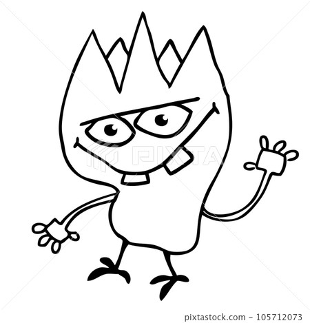 Funny cartoon smiling  monster character. Illustration of cute and happy mythical alien creature. Halloween design 105712073