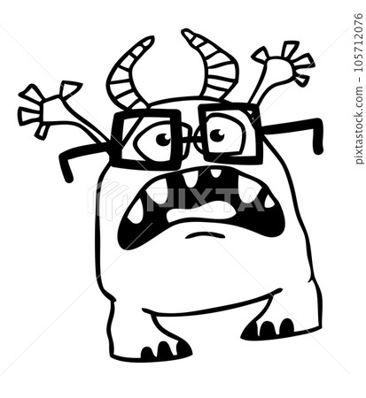 Funny cartoon smiling  monster character. Illustration of cute and happy mythical alien creature. Halloween design 105712076