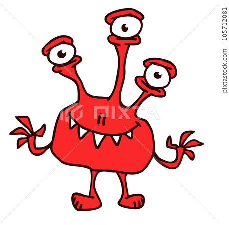 Funny cartoon smiling  monster character. Illustration of cute and happy mythical alien creature. Halloween design 105712081