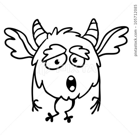 Funny cartoon smiling monster character. Illustration of cute and happy mythical alien creature. Halloween design Funny cartoon smiling monster character. Illustration of cute and happy mythical alien creature. Halloween design 105712085