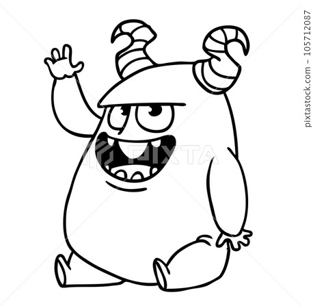 Funny cartoon smiling  monster character. Illustration of cute and happy mythical alien creature. Halloween design Funny cartoon smiling  monster character. Illustration of cute and happy mythical alien creature. Halloween design 105712087