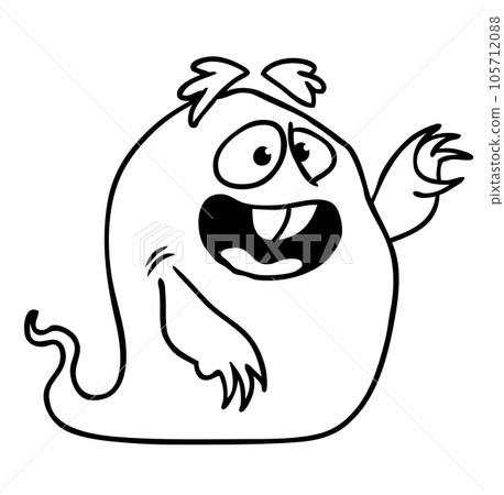 Funny cartoon smiling  monster character. Illustration of cute and happy mythical alien creature. Halloween design Funny cartoon smiling  monster character. Illustration of cute and happy mythical alien creature. Halloween design 105712088