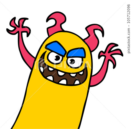 Funny cartoon smiling monster character. Illustration of cute and happy mythical alien creature. Halloween design Funny cartoon smiling monster character. Illustration of cute and happy mythical alien creature. Halloween design 105712096