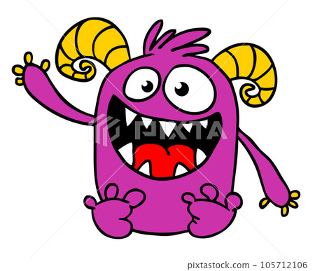 Funny cartoon smiling monster character. - Stock