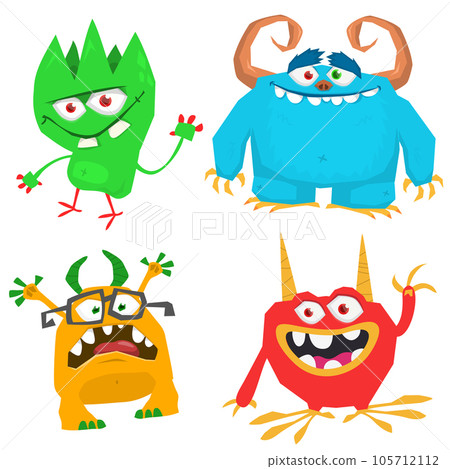 Cute cartoon Monsters. Set of cartoon monsters: goblin or troll, cyclops, ghost,  monsters and aliens. Halloween illustrations. Vector 105712112