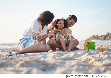 Happy, playing and a lgbt family at the beach for summer relax, love and travel together. Smile, vacation and gay men with a girl kid at the ocean for a holiday, fun and laughing on the sand Happy, playing and a lgbt family at the beach for summer relax, love and travel together. Smile, vacation and gay men with a girl kid at the ocean for a holiday, fun and laughing on the sand 105712622