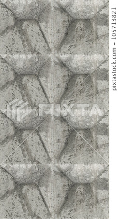 Seamless pattern of grey volumetric texture made by casting wall ready for replicate on background. Unusual relief embossment . Concrete wall with traces of aging cracks, destruction and streaks 105713821