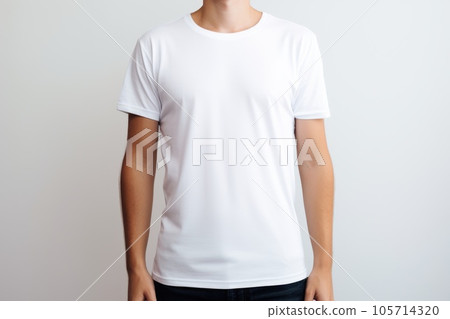 Young man in a white T-shirt, mock up Generative AI 105714320