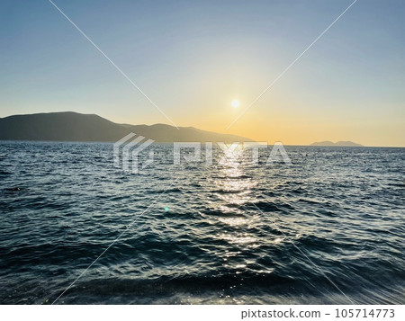 Scenic sunset over Ioninan sea in Vlore Albania . Scenic sunset over Ioninan sea in Vlore Albania . 105714773