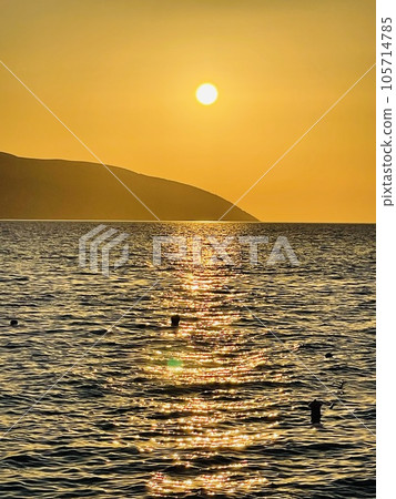 Scenic sunset over Ioninan sea in Vlore Albania . 105714785