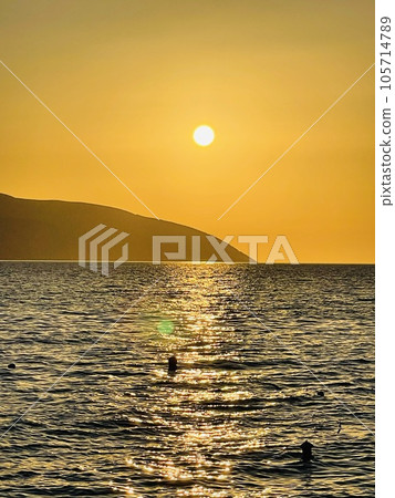 Scenic sunset over Ioninan sea in Vlore Albania . 105714789